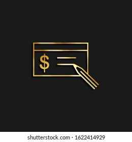 Buying, check gold icon. Vector illustration of golden icon