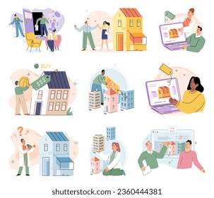 Buying and choosing housing. Vector illustration The buyer made informed decision based on investment potential The purchase residential property was significant milestone The business expanded into