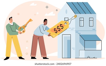Buying and choosing housing. Vector illustration The residential arewas known for its safety and security The business location played crucial role in its success Choosing right housing option