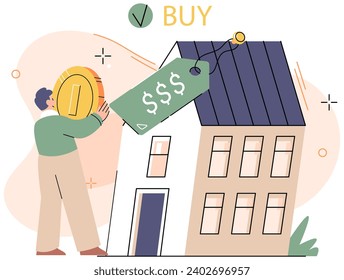 Buying and choosing housing. Vector illustration The property market offered diverse investment opportunities The mortgage rate influenced buyers decision The apartment complex had amenities for rent