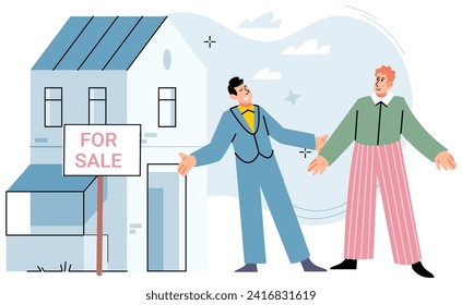Buying and choosing housing. Vector illustration The estate agent provided valuable insights into real estate market Investing in property was considered secure long-term investment The mortgage