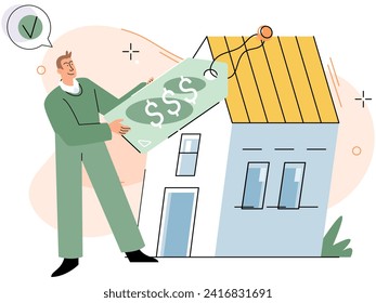 Buying and choosing housing. Vector illustration The sale property exceeded owners expectations The buyer recognized potential for high returns on their investment The purchase residential property