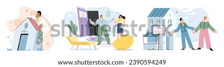 Buying and choosing housing. Vector illustration The mortgage allowed buyer to purchase their dream home The apartment was in high demand for rent due to its convenient location The sale property