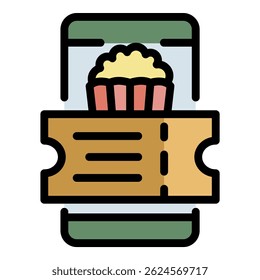 Buying a cinema ticket icon. Outline Buying a cinema ticket vector icon color flat isolated