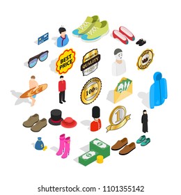 Buying clothes icons set. Isometric set of 25 buying clothes vector icons for web isolated on white background