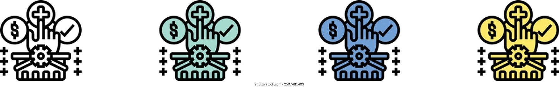 buying decision icon. Outline, Green, Blue and Yellow Style Design Isolated On White Background