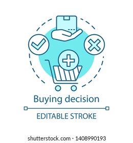 Buying decision turquoise concept icon. Customers experience with online shop idea thin line illustration. Digital purchase. Making decision vector isolated outline drawing. Editable stroke