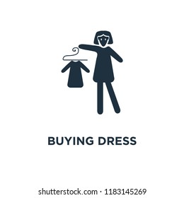 Buying Dress icon. Black filled vector illustration. Buying Dress symbol on white background. Can be used in web and mobile.