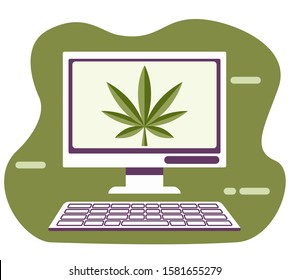 Buying Drugs Online On The Internet. Drug Dealer Concept. Order Cannabis, Hemp, Marijuana Or Medicine Online. Using Computer For Shopping On The Deep Web Store.