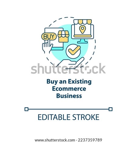 Buying existing ecommerce business concept icon. Successful home entrepreneurship abstract idea thin line illustration. Isolated outline drawing. Editable stroke. Arial, Myriad Pro-Bold fonts used