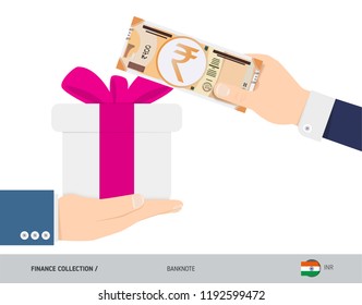 Buying a gift for 200 Indian Rupee. Flat style vector illustration. Shopping and finance concept.