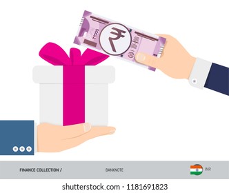 Buying a gift for 2000 Indian Rupee. Flat style vector illustration. Shopping and finance concept.