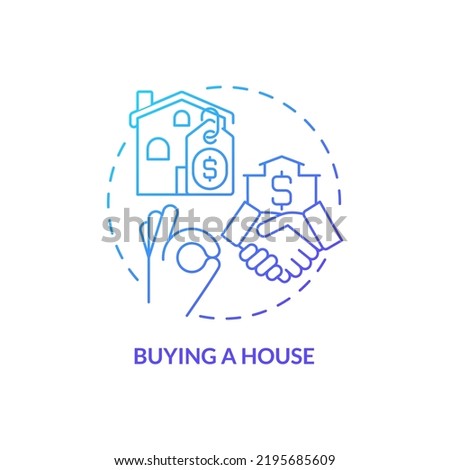 Buying house blue gradient concept icon. Life skill abstract idea thin line illustration. Homebuying process. First-time house purchase. Isolated outline drawing. Myriad Pro-Bold font used