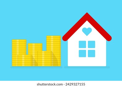 Buying a house and coins. Concept of real estate sale, real estate investment