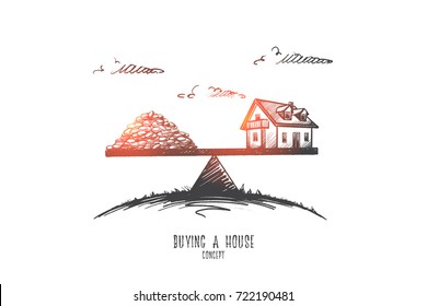 Buying a house concept. Hand drawn the house is worth a lot of money. Investment in real estate isolated vector illustration.