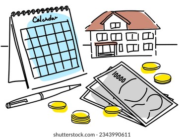 buying a house image hand drawing illustration, vector