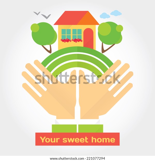 Buying a house of your dream modern flat\
illustration. Vector stylish design\
element