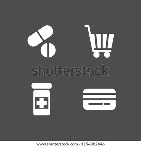 buying icon. 4 buying set with credit card, pharmacy and trolley vector icons for web and mobile app