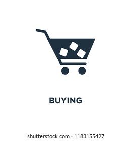 Buying icon. Black filled vector illustration. Buying symbol on white background. Can be used in web and mobile.