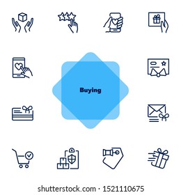 Buying icon set. Gift concept. Vector illustration can be used for topics like shopping, buying, gift card