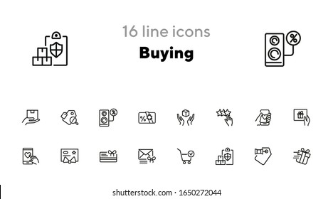 Buying icon set. Gift concept. Vector illustration can be used for topics like shopping, buying, gift card