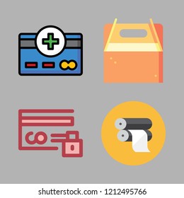 buying icon set. vector set about credit card, takeaway and paper roll icons set.