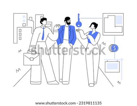 Buying land abstract concept vector illustration. Group of business partners buys building land, real estate business, talking with realtor, brokerage company, money investment abstract metaphor.