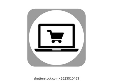 Buying Laptop Online Vector Icon Design, laptop shopping cart icon, online laptop buying vector, laptop checkout cart icon
