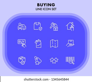 Buying line icon set. Key, house, parcel. Commerce concept. Can be used for topics like mortgage, shopping, internet store