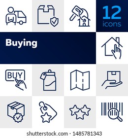 Buying line icon set. Key, house, parcel. Commerce concept. Can be used for topics like mortgage, shopping, internet store