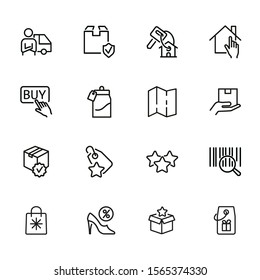 Buying line icon set. Key, house, parcel. Commerce concept. Can be used for topics like mortgage, shopping, internet store