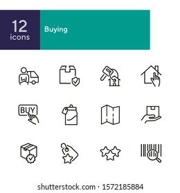 Buying line icon set. Key, house, parcel. Commerce concept. Can be used for topics like mortgage, shopping, internet store