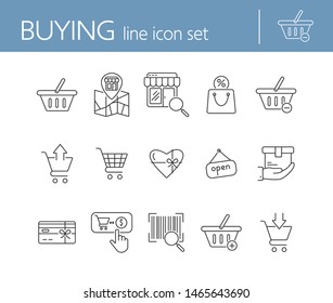Buying line icon set. Purchase, cart, store. Online shopping. concept. Can be used for topics like service, supermarket, sale