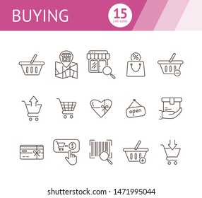 Buying line icon set. Purchase, cart, store. Online shopping. concept. Can be used for topics like service, supermarket, sale