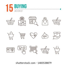 Buying line icon set. Purchase, cart, store. Online shopping. concept. Can be used for topics like service, supermarket, sale