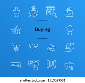 Buying line icon set. Purchase, cart, store. Online shopping. concept. Can be used for topics like service, supermarket, sale
