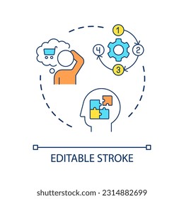Buying making decision concept icon. Consumer behavior psychology. Choosing purchase. Thinking process abstract idea thin line illustration. Isolated outline drawing. Editable stroke. Arial font use