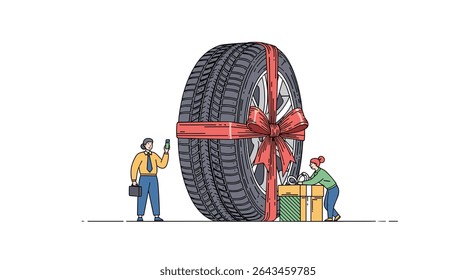 Buying New Winter Tires Preparing for The Cold Season Gifts and Holidays Concept