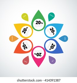 Buying online business ecommerce infographic white template. Multiple percentage chart style location pins.