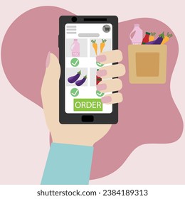 Buying  Online grocery and food through smart phone. Using Digital way online order and payment.