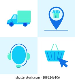 Online-Icon im flachen Stil kaufen. E-Commerce, Shop-Adresse, Support und Lieferzeichen. Vektorgrafik.