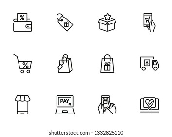 Buying online line icon set  Packet, online payment, mobile app. Shopping concept. Vector illustration can be used for topics like buying, shopping, supermarket