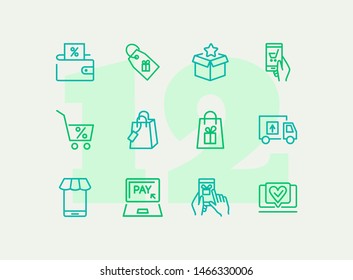 Buying online line icon set Packet, online payment, mobile app. Shopping concept. Vector illustration can be used for topics like supermarket buying and shopping.