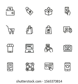 Buying online line icon set Packet, online payment, mobile app. Shopping concept. Vector illustration can be used for topics like buying, shopping, supermarket