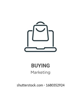 Buying outline vector icon. Thin line black buying icon, flat vector simple element illustration from editable marketing concept isolated stroke on white background