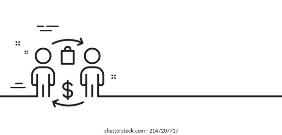 Icono de línea de proceso de compra. Señal de la bolsa de la compra. Símbolo de compras en supermercados. Fondo mínimo de la ilustración de línea. Banner de patrón de icono de línea de proceso de compra. Concepto de plantilla web blanca. Vector