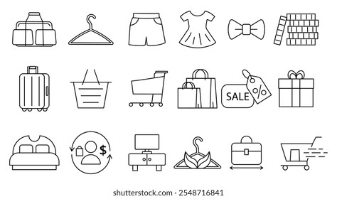 Conjunto de ícones da linha do processo de compra. Comércio eletrônico e compras em linha. setor b2b. Marketing entre empresas. Entrega e fatura. Coleção de vetores lineares isolada no plano de fundo branco
