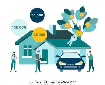 Buying real estate and a car. Credit and investments Concept vector illustration