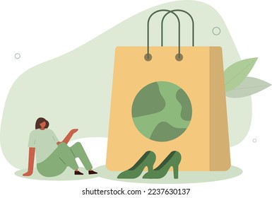 buying recycling eco friendly clothes and textile consciously. Conscious consumption..Vector illustration.