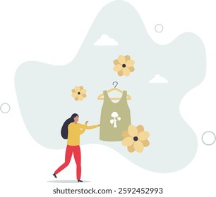 buying recycling eco friendly clothes and textile consciously. Conscious consumption, slow fashion and responsible shopping concept.flat character life .